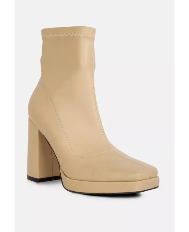 Tintin Square Toe Ankle Heeled Boots-Beige - 3
