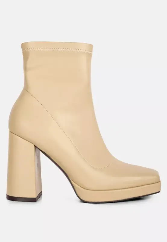 Tintin Square Toe Ankle Heeled Boots-Beige - 1