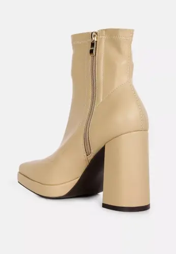 Tintin Square Toe Ankle Heeled Boots-Beige - LONDON RAG (1)