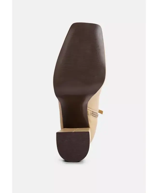 Tintin Square Toe Ankle Heeled Boots-Beige - 5