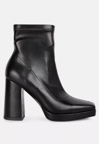 Tintin Square Toe Ankle Heeled Boots-Black 