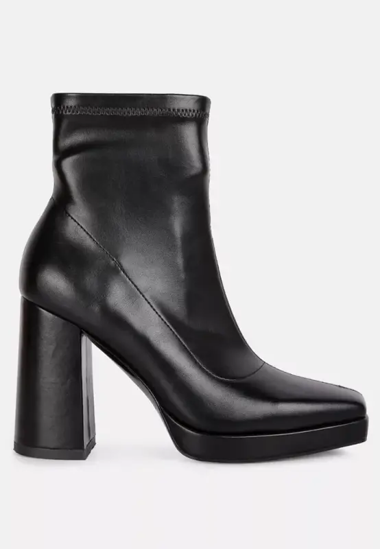 Tintin Square Toe Ankle Heeled Boots-Black - 1