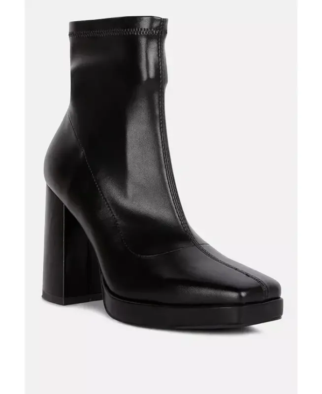 Tintin Square Toe Ankle Heeled Boots-Black - 2