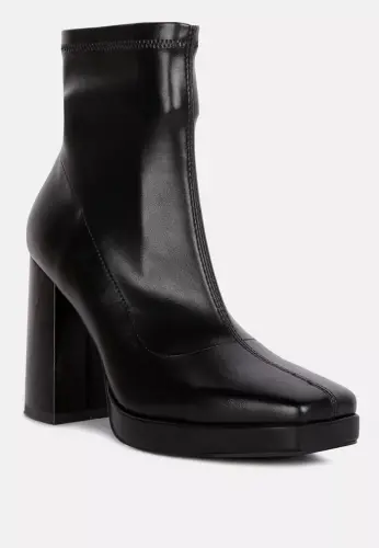 Tintin Square Toe Ankle Heeled Boots-Black - 3
