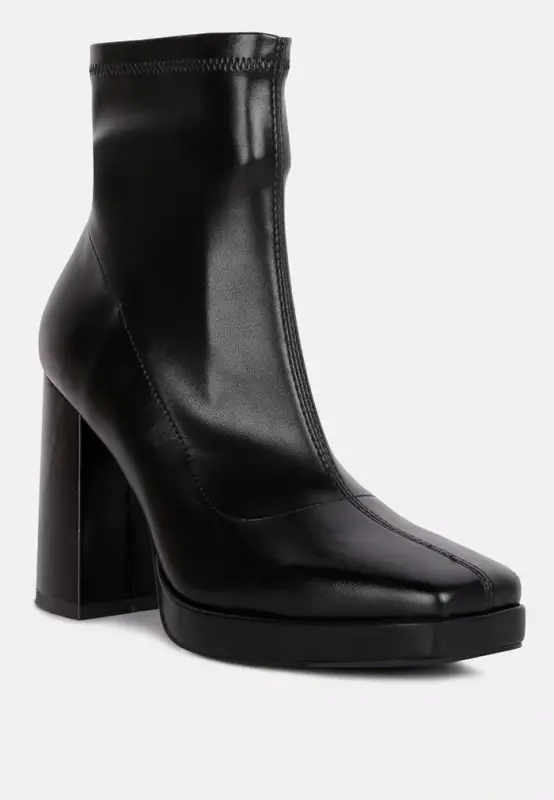Tintin Square Toe Ankle Heeled Boots-Black - 3