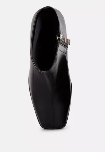 Tintin Square Toe Ankle Heeled Boots-Black - 4