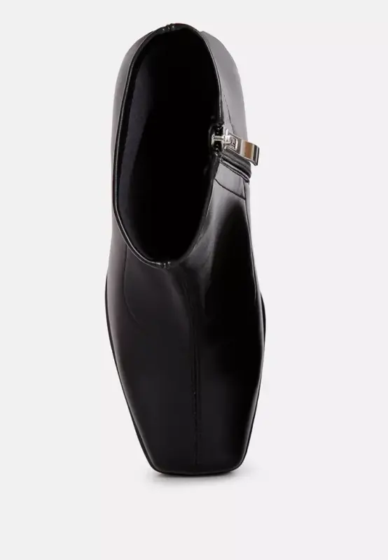 Tintin Square Toe Ankle Heeled Boots-Black - 4