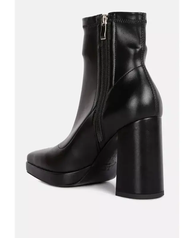 Tintin Square Toe Ankle Heeled Boots-Black - 6
