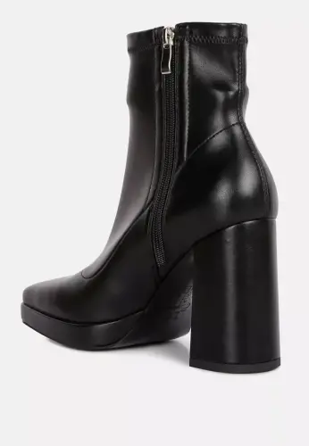 Tintin Square Toe Ankle Heeled Boots-Black - 7