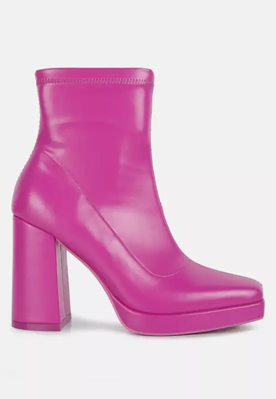 Tintin Square Toe Ankle Heeled Boots-Fuchsia - 1