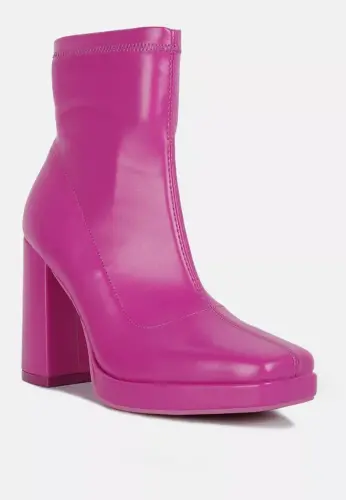 Tintin Square Toe Ankle Heeled Boots-Fuchsia - 7