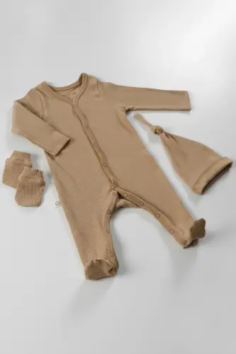 Tiny Team 3 Pieces Organic Cotton Newborn Mini Hospital Outing Set-earth Tone-Earth - 3