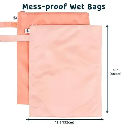 Tiny Twinkle Wet Dry Bag – 2 Pack Reusable Waterproof & Mess Proof Wet Bags for Swimsuits & Travel, Baby Towels & Beach Essentials,a Diaper Bag Must-Have(Peach,Terracotta) - TINY (1)