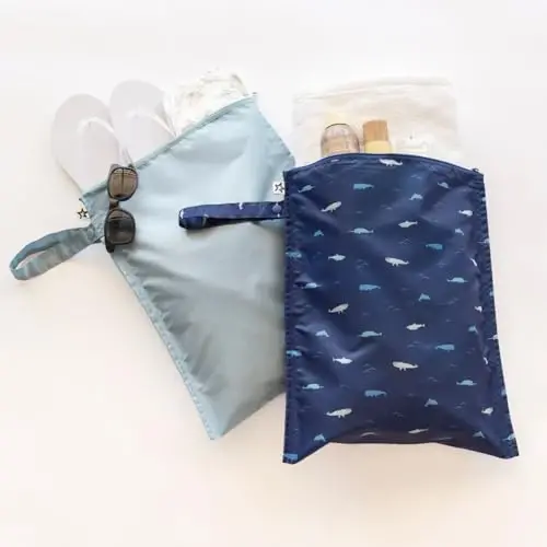 Tiny Twinkle Mess-Proof Waterproof Wet Dry Bag | 2-Pack Reusable Wet Bags for Swimsuits & Baby Clothes | Leakproof Wet Bag for Travel & Diaper Changes for Baby (Black, Green Checkers) - 2
