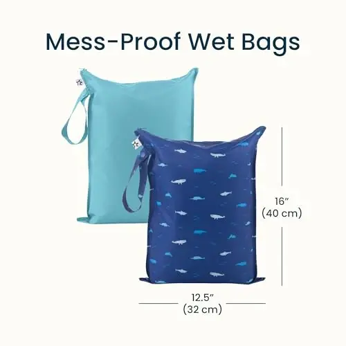 Tiny Twinkle Mess-Proof Waterproof Wet Dry Bag | 2-Pack Reusable Wet Bags for Swimsuits & Baby Clothes | Leakproof Wet Bag for Travel & Diaper Changes for Baby (Black, Green Checkers) - 5