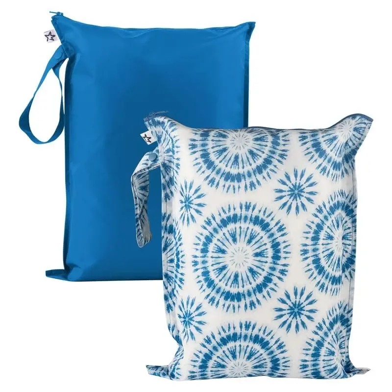 Tiny Twinkle Mess-Proof Waterproof Wet Dry Bag | 2-Pack Reusable Wet Bags for Swimsuits & Baby Clothes | Leakproof Wet Bag for Travel & Diaper Changes for Baby (Blue Tie Dye) - 3