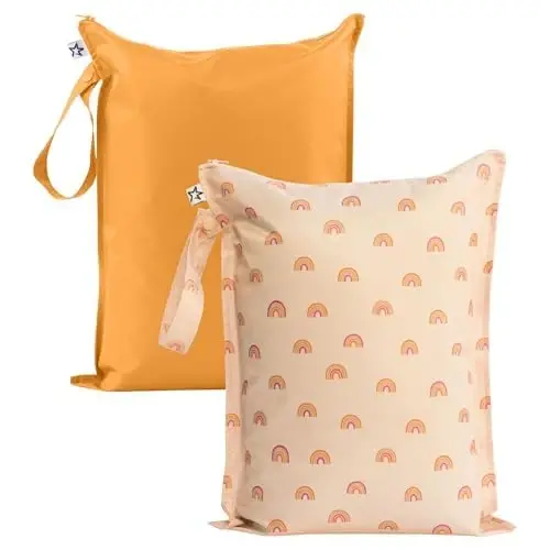Tiny Twinkle Mess-Proof Waterproof Wet Dry Bag | 2-Pack Reusable Wet Bags for Swimsuits & Baby Clothes | Leakproof Wet Bag for Travel & Diaper Changes for Baby (Boho Rainbow) - 1