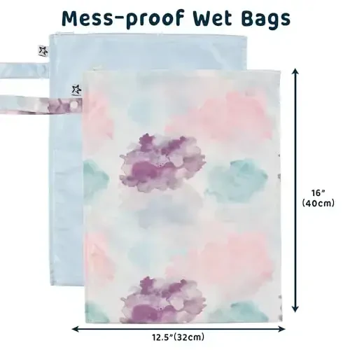 Tiny Twinkle Mess-Proof Waterproof Wet Dry Bag | 2-Pack Reusable Wet Bags for Swimsuits & Baby Clothes | Leakproof Wet Bag for Travel & Diaper Changes for Baby (Cotton Candy) - MODAZONE (1)