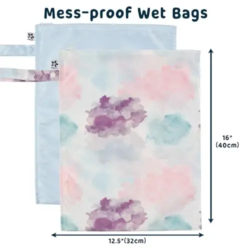 Tiny Twinkle Mess-Proof Waterproof Wet Dry Bag | 2-Pack Reusable Wet Bags for Swimsuits & Baby Clothes | Leakproof Wet Bag for Travel & Diaper Changes for Baby (Cotton Candy) - MODAZONE (1)