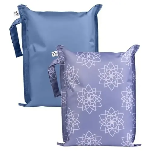 Tiny Twinkle Mess-Proof Waterproof Wet Dry Bag | 2-Pack Reusable Wet Bags for Swimsuits & Baby Clothes | Leakproof Wet Bag for Travel & Diaper Changes for Baby (Lotus) - 2