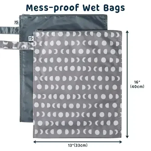 Tiny Twinkle Mess-Proof Waterproof Wet Dry Bag | 2-Pack Reusable Wet Bags for Swimsuits & Baby Clothes | Leakproof Wet Bag for Travel & Diaper Changes for Baby (Luna) - MODAZONE (1)