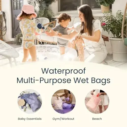 Tiny Twinkle Mess-Proof Waterproof Wet Dry Bag | 2-Pack Reusable Wet Bags for Swimsuits & Baby Clothes | Leakproof Wet Bag for Travel & Diaper Changes for Baby (Luna) - 4