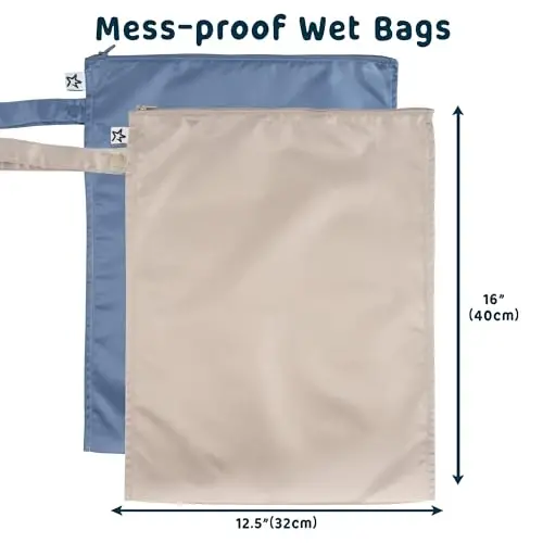 Tiny Twinkle Mess-Proof Waterproof Wet Dry Bag | 2-Pack Reusable Wet Bags for Swimsuits & Baby Clothes | Leakproof Wet Bag for Travel & Diaper Changes for Baby (Periwinkle, Pebble) - 2