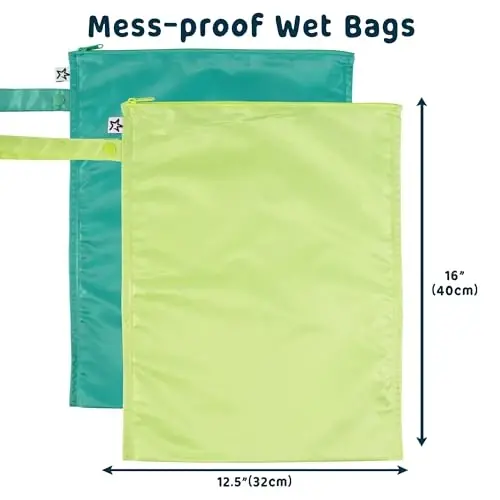 Tiny Twinkle Mess-Proof Waterproof Wet Dry Bag | 2-Pack Reusable Wet Bags for Swimsuits & Baby Clothes | Leakproof Wet Bag for Travel & Diaper Changes for Baby (Rainforest) 