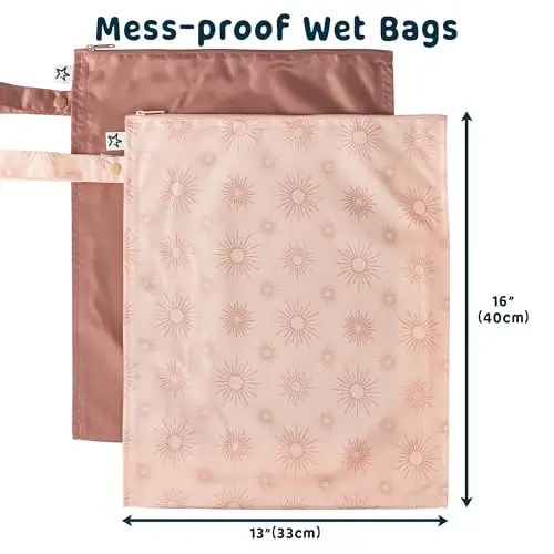 Tiny Twinkle Mess-Proof Waterproof Wet Dry Bag | 2-Pack Reusable Wet Bags for Swimsuits & Baby Clothes | Leakproof Wet Bag for Travel & Diaper Changes for Baby (Shine) - 2