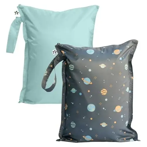 Tiny Twinkle Mess-Proof Waterproof Wet Dry Bag | 2-Pack Reusable Wet Bags for Swimsuits & Baby Clothes | Leakproof Wet Bag for Travel & Diaper Changes for Baby (Space, Ice Blue) - 3