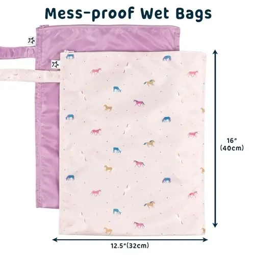 Tiny Twinkle Mess-Proof Waterproof Wet Dry Bag | 2-Pack Reusable Wet Bags for Swimsuits & Baby Clothes | Leakproof Wet Bag for Travel & Diaper Changes for Baby (Unicorn) - 2