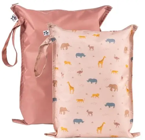 Tiny Twinkle Mess proof Waterproof Wet Dry Bag,2pk Reusable Wet Bags for Swimsuits&Baby Clothes,Leakproof Wet Bag,Waterproof Bag for Travel&Diaper bag,Wet Bags for Baby (Petite Safari) - 4