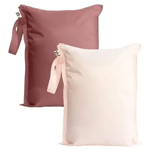 Tiny Twinkle Mess proof Waterproof Wet Dry Bag,2pk Reusable Wet Bags for Swimsuits&Baby Clothes,Leakproof Wet Bag,Waterproof Bag for Travel&Diaper bag,Wet Bags for Baby (Rose, Burgundy) - 1