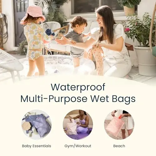 Tiny Twinkle Mess proof Waterproof Wet Dry Bag,2pk Reusable Wet Bags for Swimsuits&Baby Clothes,Leakproof Wet Bag,Waterproof Bag for Travel&Diaper bag,Wet Bags for Baby (Slate, Olive) - 3