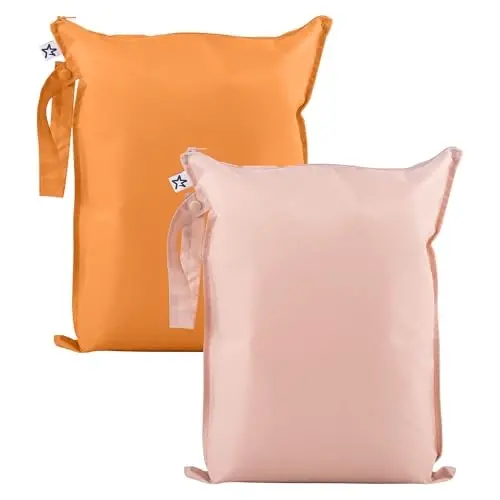 Tiny Twinkle Mess proof Waterproof Wet Dry Bag,2pk Reusable Wet Bags for Swimsuits&Baby Clothes,Leakproof Wet Bag,Waterproof Bag for Travel&Diaper bag,Wet Bags for Baby (Taupe, Dandelion) - 1