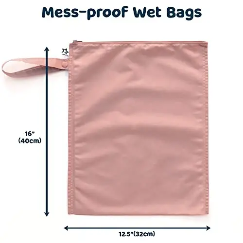 Tiny Twinkle Mess proof Waterproof Wet Dry Bag,2pk Reusable Wet Bags for Swimsuits&Baby Clothes,Leakproof Wet Bag,Waterproof Bag for Travel&Diaper bag,Wet Bags for Baby (Taupe, Dandelion) - 2