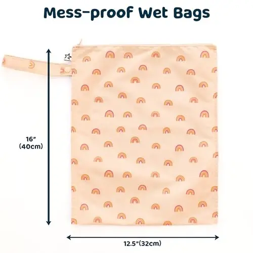 Tiny Twinkle Mess Proof Wet Bags | 1-Pack Reusable Waterproof Wet Bags for Swimsuits | Baby Clothes | Travel & Diaper Bag (Boho Rainbow) - 2