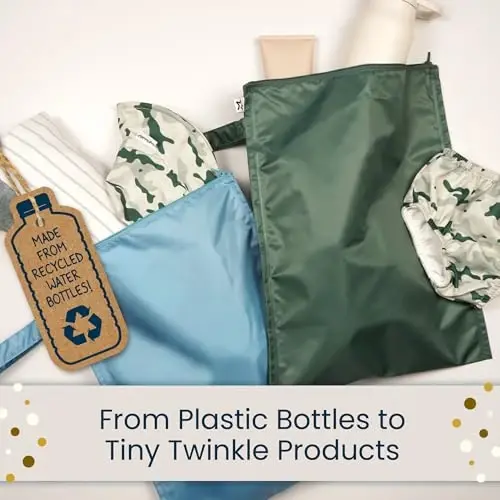 Tiny Twinkle Mess Proof Wet Bags | 2-Pack Reusable Waterproof Wet Bags for Swimsuits | Baby Clothes | Travel & Diaper Bag (Black, Green Checkers) - 5