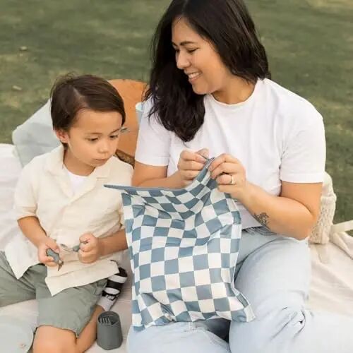 Tiny Twinkle Mess Proof Wet Bags | 2-Pack Reusable Waterproof Wet Bags for Swimsuits | Baby Clothes | Travel & Diaper Bag (Blue, Black Checkers) - 4