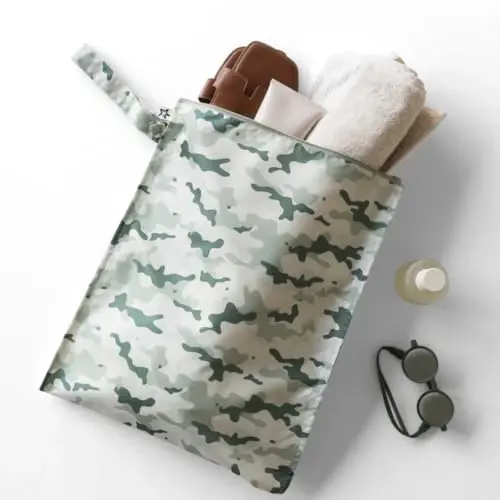 Tiny Twinkle Mess Proof Wet Bags | 2-Pack Reusable Waterproof Wet Bags for Swimsuits | Baby Clothes | Travel & Diaper Bag (Camo,Explorer) - 5