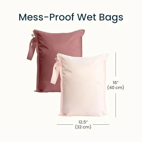 Tiny Twinkle Mess Proof Wet Bags | 2-Pack Reusable Waterproof Wet Bags for Swimsuits | Baby Clothes | Travel & Diaper Bag (Rose, Burgundy) - 4