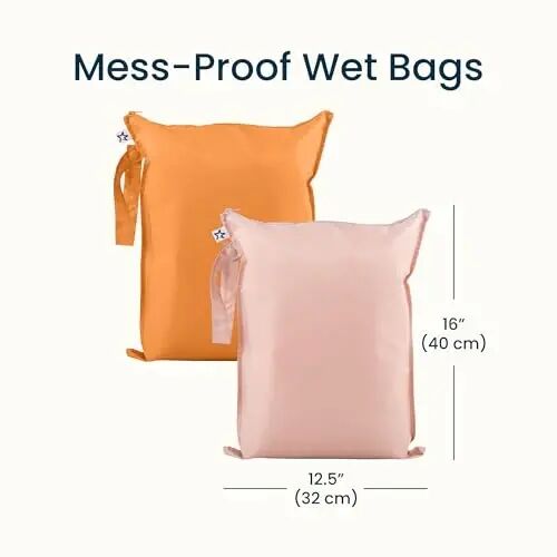 Tiny Twinkle Mess Proof Wet Bags | 2-Pack Reusable Waterproof Wet Bags for Swimsuits | Baby Clothes | Travel & Diaper Bag (Taupe, Dandelion) - 5