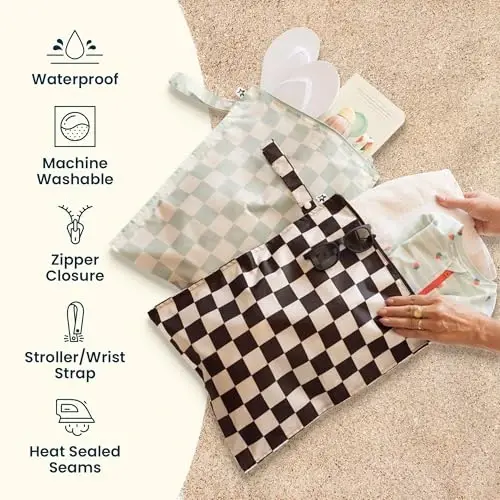 Tiny Twinkle Sızdırmaz Su Geçirmez Islak Kuru Çanta | Mayolar ve Bebek Giysileri için 2'li Yeniden Kullanılabilir Islak Çanta | Bebek için Seyahat ve Bez Değiştirme için Sızdırmaz Islak Çanta (Luna) - 5