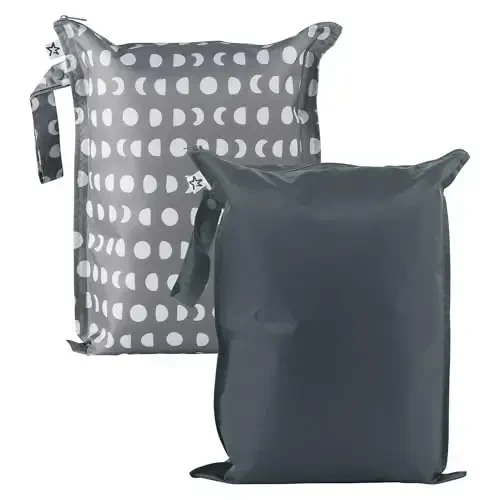 Tiny Twinkle Wet Dry Bag – 2 Pack Reusable Waterproof & Mess Proof Wet Bags for Swimsuits & Travel, Baby Towels & Beach Essentials,a Diaper Bag Must-Have(Luna) - 1