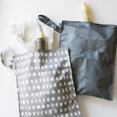 Tiny Twinkle Wet Dry Bag – 2 Pack Reusable Waterproof & Mess Proof Wet Bags for Swimsuits & Travel, Baby Towels & Beach Essentials,a Diaper Bag Must-Have(Black, Green Checkers) - 3