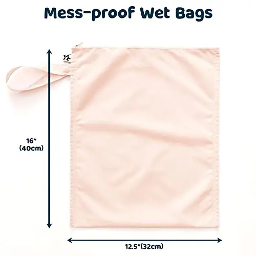 Tiny Twinkle Wet Dry Bag – 2 Pack Reusable Waterproof & Mess Proof Wet Bags for Swimsuits & Travel, Baby Towels & Beach Essentials,a Diaper Bag Must-Have(Pink, Brown Checkers) - 3