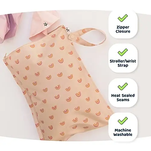 Tiny Twinkle Wet Dry Bag – 2 Pack Reusable Waterproof & Mess Proof Wet Bags for Swimsuits & Travel, Baby Towels & Beach Essentials,a Diaper Bag Must-Have(Pink, Brown Checkers) - 4