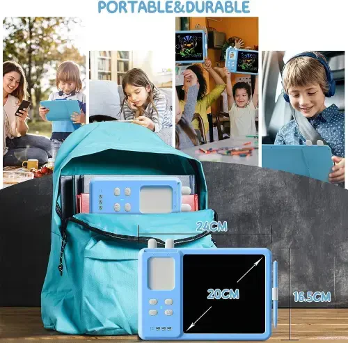 TiokMc Educational Learning Toys for 3 4 5 6 Year Old, Toddler Doodle Board, LCD Writing Tablet with 112 Learning Flash Cards and 224 Words for Boys and Girls Birthday Gifts, Blue - 5