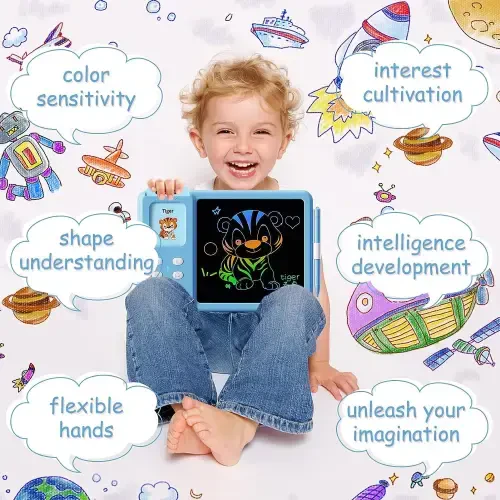 TiokMc Educational Learning Toy for Toddlers, LCD Writing Tablet & Doodle Board with 112 Flash Cards, 224 Words, Ages 3-6, Boys & Girls, Blue - 3