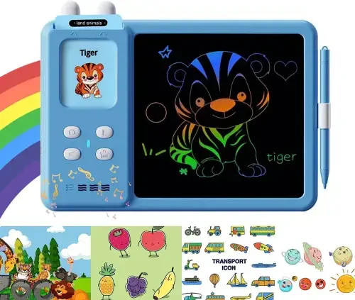 TiokMc Educational Learning Toy for Toddlers, LCD Writing Tablet & Doodle Board with 112 Flash Cards, 224 Words, Ages 3-6, Boys & Girls, Blue - 7